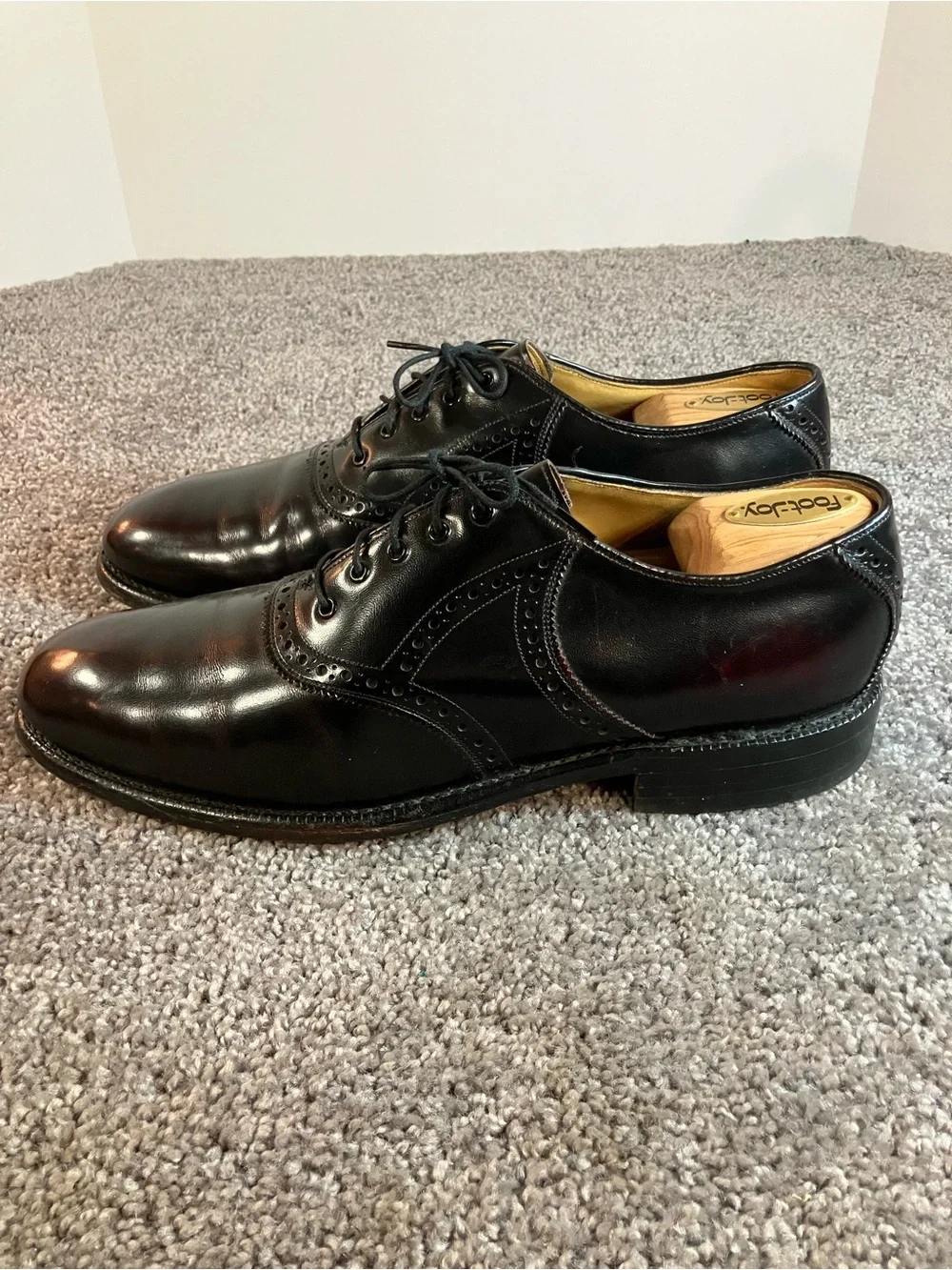 Vintage Johnston & Murphy Aristocrat Saddle Shoes Black Leather Mens Size 10.5